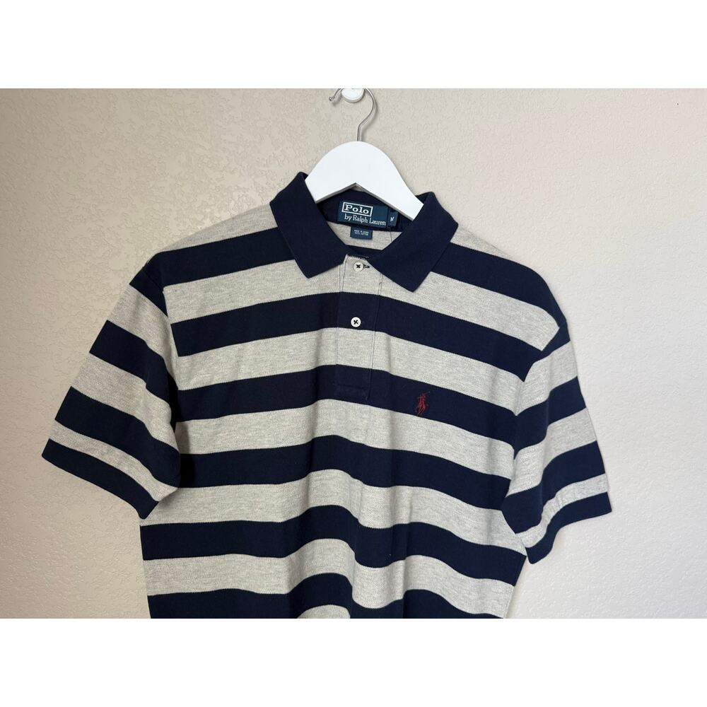 NWT Polo Ralph Lauren Striped Polo Shirt Size Medium Men Preppy Blue Gray - Picture 3 of 8